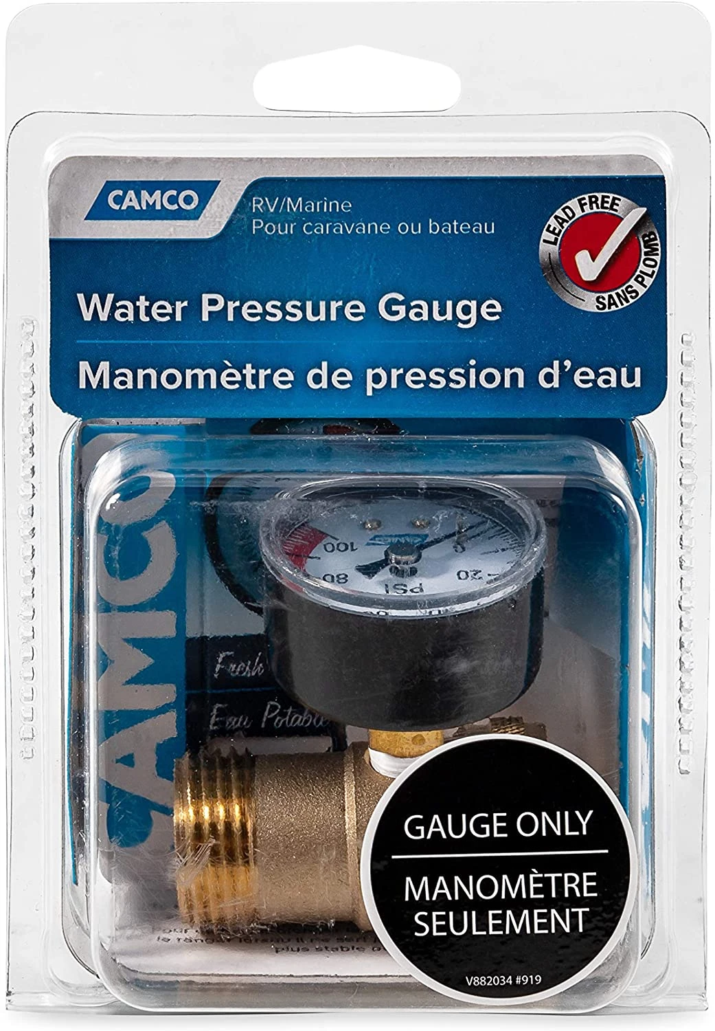 Camco 3/4-Inch Brass Water Pressure Gauge, Rv Or Boat - Image 2