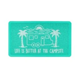 Camco Life Is Better At The Campsite Teal RV Beach Bum Design Scrub Rug Welcome Mat