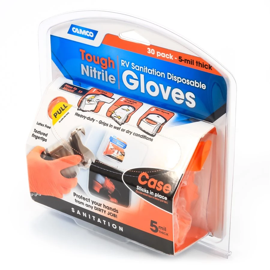 Camco Orange Rv Sanitation Disposable Nitrile Gloves 30-Pack - Image 3